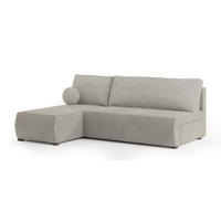 ECKSOFA PARVELO Creme Plüsch-Stoff mit Schlaffunktion - Creme, Holz (200/143cm) - MASSENO