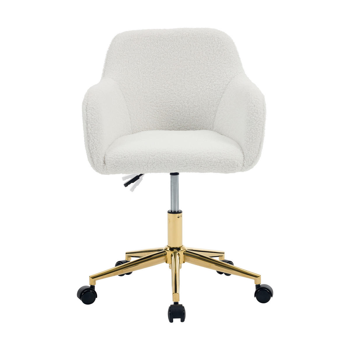 DREHSTUHL DE-40962 mit goldenen Beinen und Teddy-Stoff Weiß - Weiß, Metall (58/86/58cm) - ComfortXL