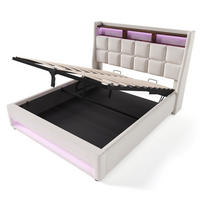 POLSTERBETT mit USB, LED und Bettkasten 140x200 cm Beige inklusive Matratze - Beige, Metall (140/200cm) - Meubliv