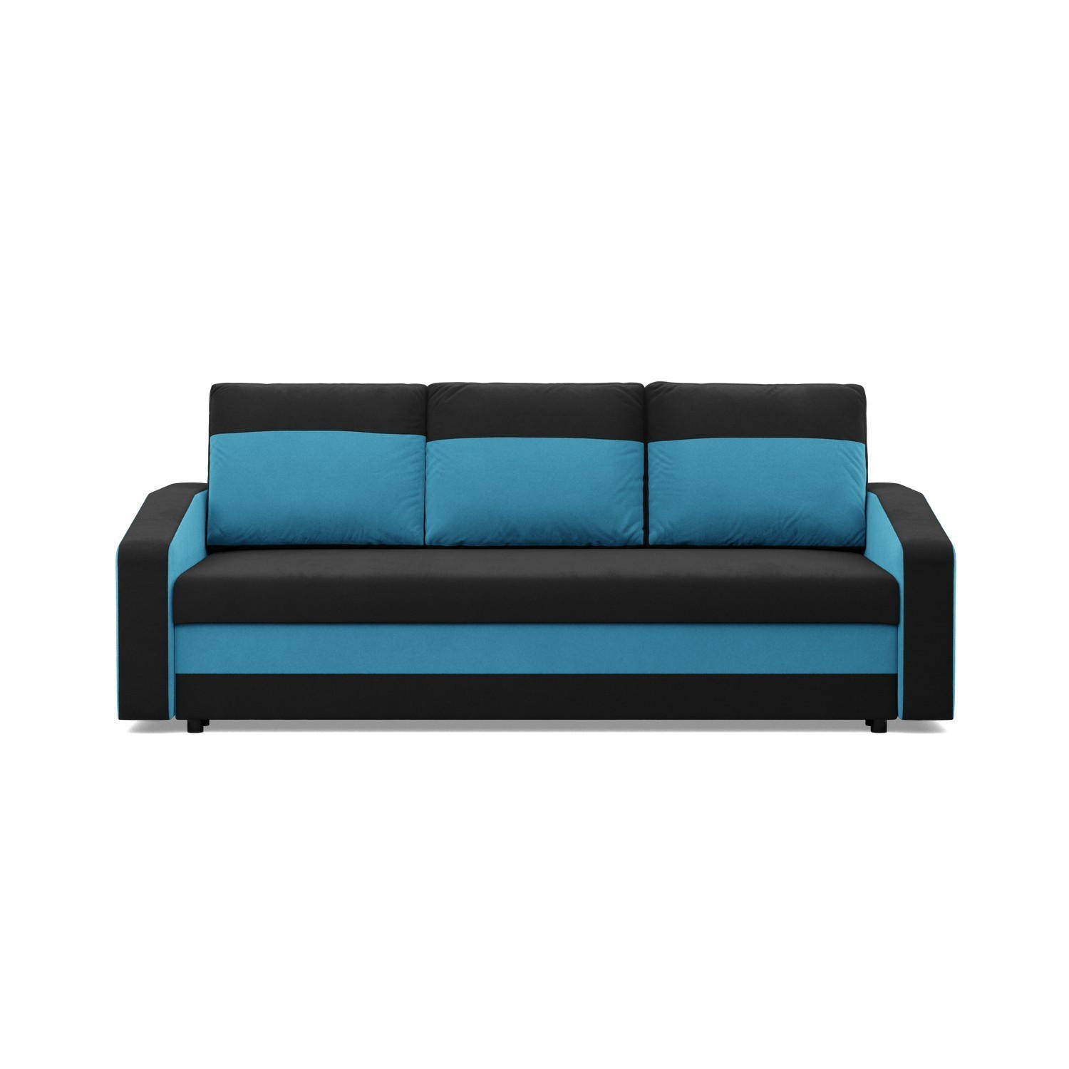 SOFA 3-SITZER MIT SCHLAFFUNKTION ORION, Schwarz + Blau - Blau/Schwarz, Textil (220/85/92cm)