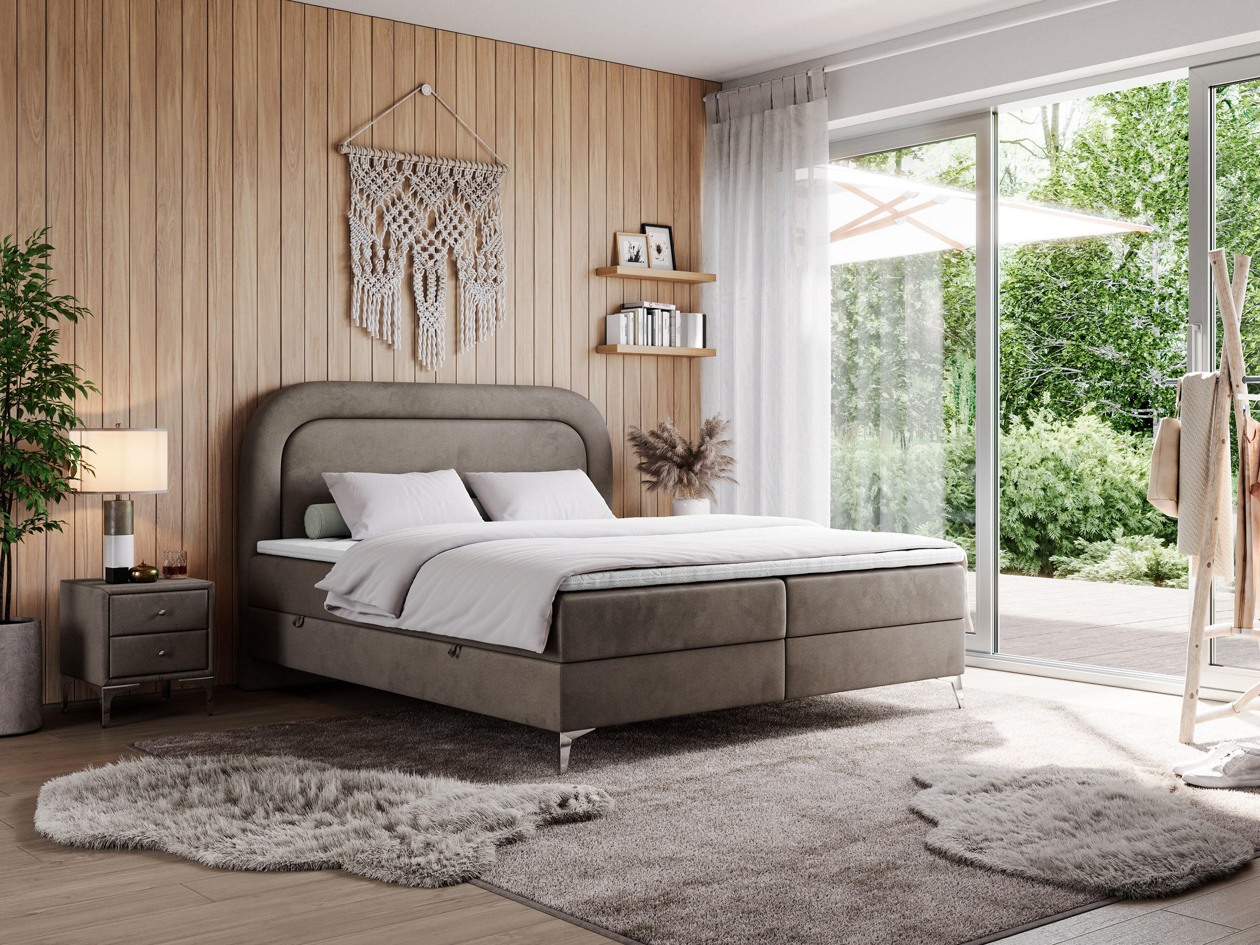 BOXBETT EIRA 160/200 Braun Velvet - H3 - Silberfarben/Braun, Holz/Textil (160/200cm) - MKS
