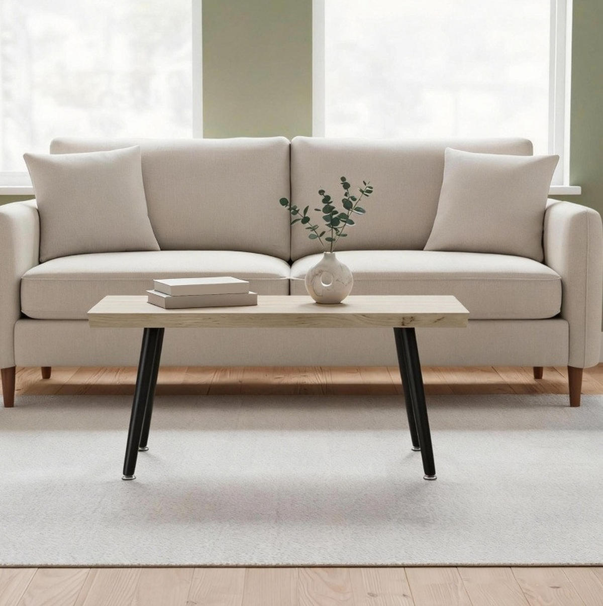 COUCHTISCH aus Holz 100x50x45 cm Eiche mit Stahlbeinen - Eichefarben, Holzwerkstoff (100/50/45cm) - IVMEU