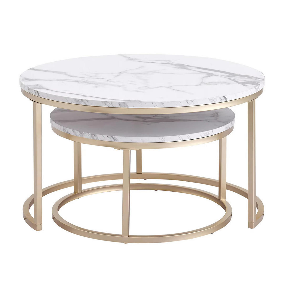 COUCHTISCH 2er-Set rund 60 cm Marmoroptik Wohnzimmertisch modern - Weiß, Metall (60/60/44.5cm) - Kaket