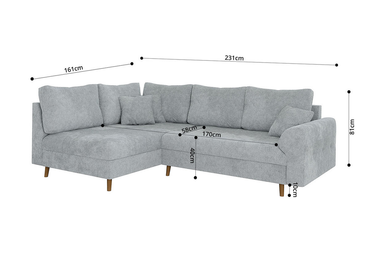 ECKSOFA inkl. Hocker Sigurd Hellgrau Chenille - Ottomane links - Hellgrau/Braun, Holz/Textil (231/161cm) - S-Style Möbel