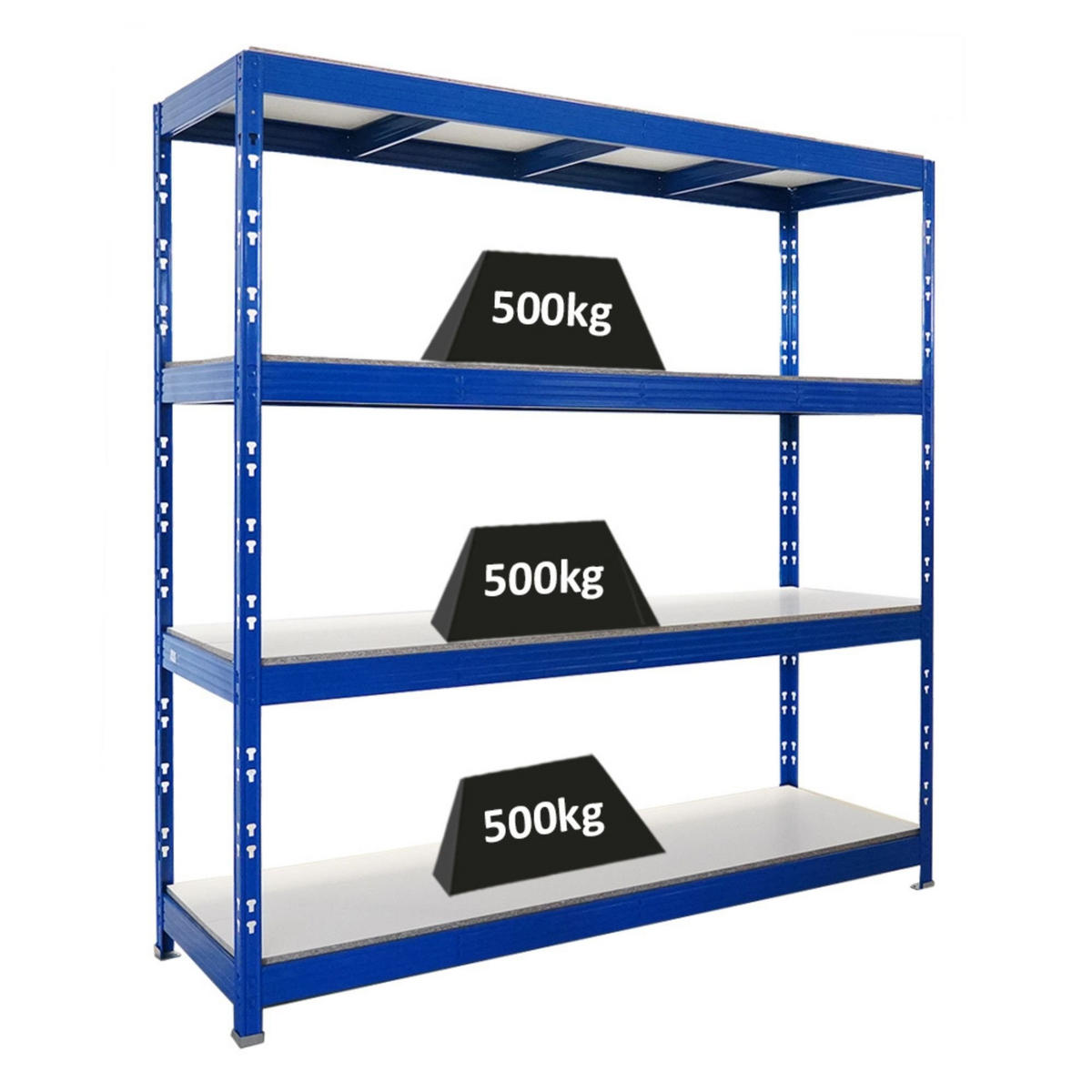 SCHWERLASTREGAL Rhino 200x200x60 cm 4 Melamin-Ebenen 16mm Fachlast 500 kg Blau - Blau, Metall (200/200/60cm) - PROREGAL