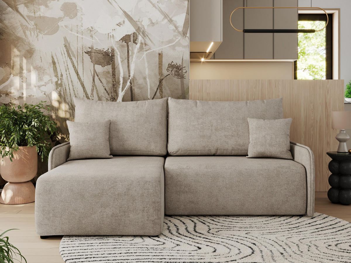 ECKSCHLAFSOFA ARPA L Beige Struktur - links - Beige/Schwarz, Kunststoff/Textil (198/150cm) - MKS