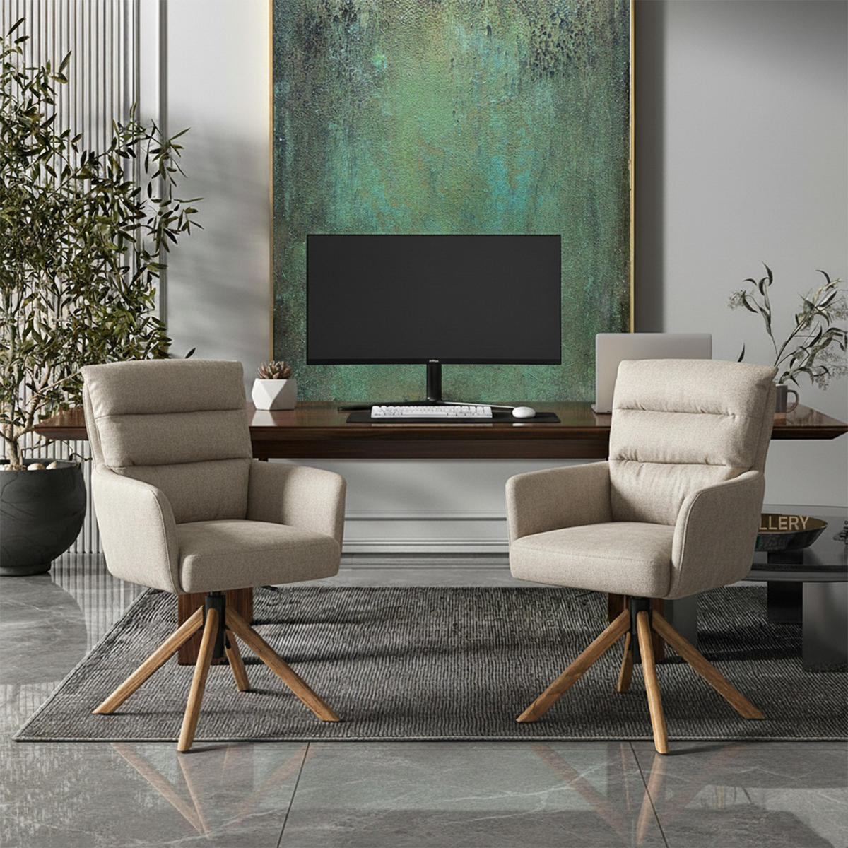 BÜROSTUHL Mika-Tesa - Honigeiche/Creme, Eichenholz/Holz (59/95/66cm) - DUBI Möbel