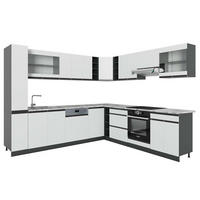 ECKKÜCHE R-Line Weiß/Anthrazit 257 x 277 cm J-Shape, AP Marmor - Anthrazit/Weiß, Holzwerkstoff (277/81.6/60cm) - Vicco