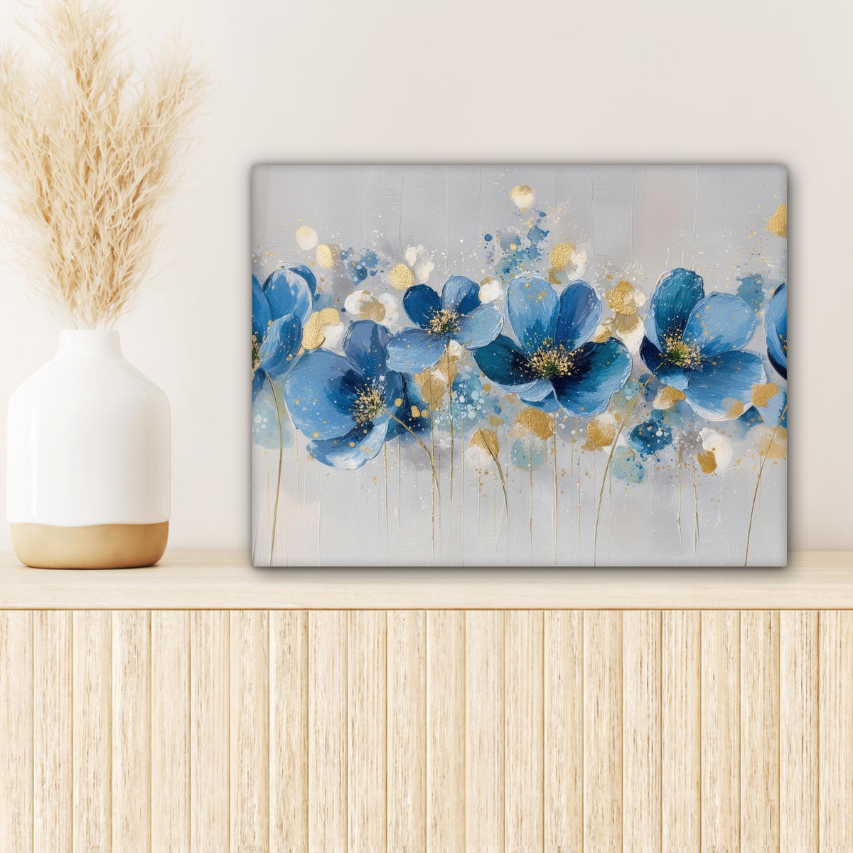 LEINWANDBILD Blumen - Blau - Abstrakt Wandbild 40x30 cm - Hellgrau, Textil (40/30cm) - MuchoWow
