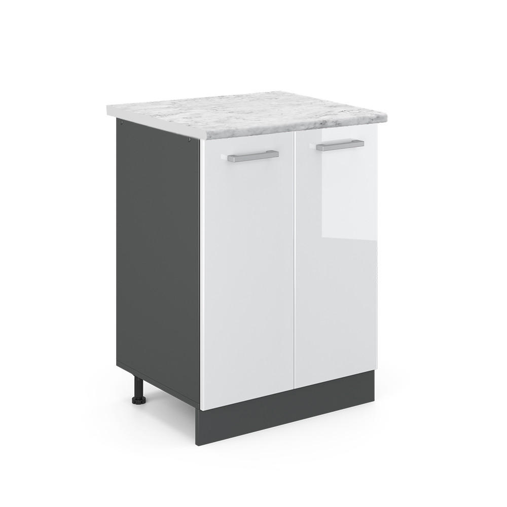 KÜCHENUNTERSCHRANK R-Line Weiß Hochglanz 60 cm AP Marmor - Weiß Hochglanz/Anthrazit, Holzwerkstoff (60/81.6/46cm) - Vicco