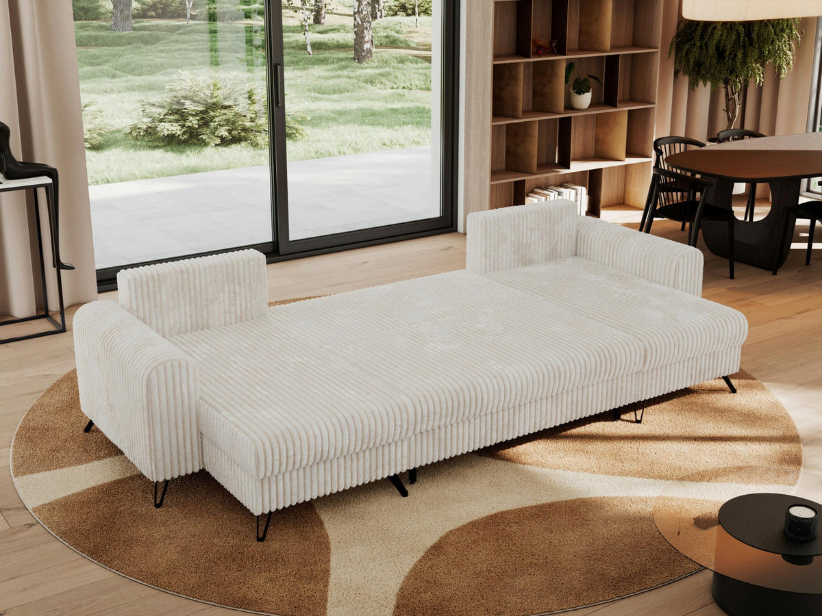 WOHNLANDSCHAFT AXEL U Cord Beige - Beige/Schwarz, Textil/Metall (312/90/140cm) - MKS