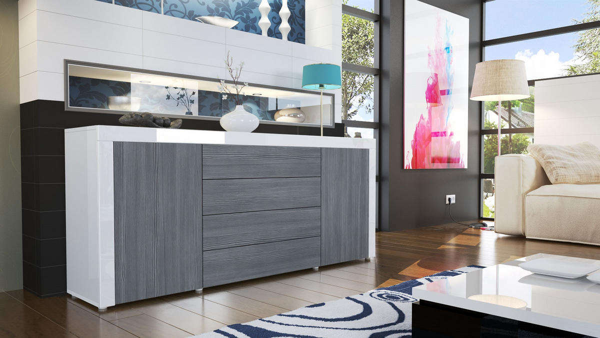 SIDEBOARD La Paz Avola-Anthrazit / Weiß Hochglanz - Anthrazit, Holzwerkstoff (167/72/35cm) - Vladon