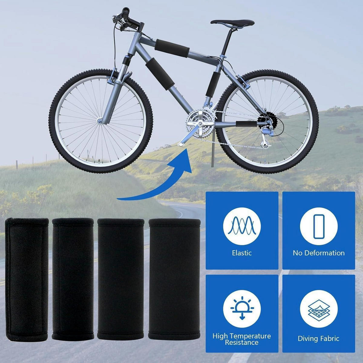 FAHRRAD Rahmenschutz 4er Set S/M/L/XL Neopren - Schwarz, Textil (12/1.5/15cm)