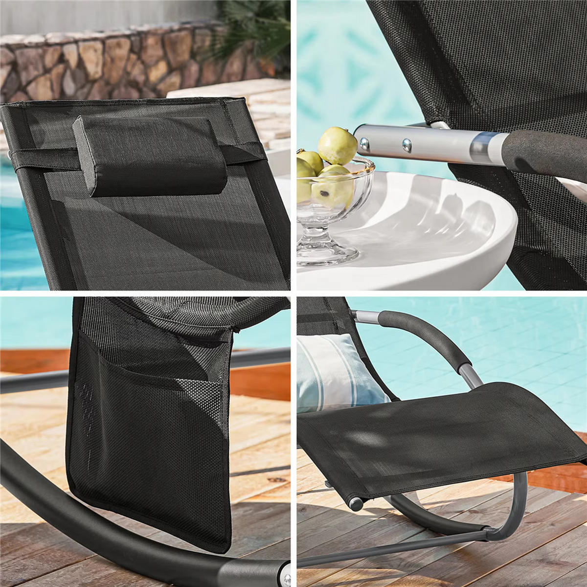 SONNENLIEGE Schaukel mit Tasche Atmungsaktiv - Schwarz, Metall (63/87/150cm) - Kaket