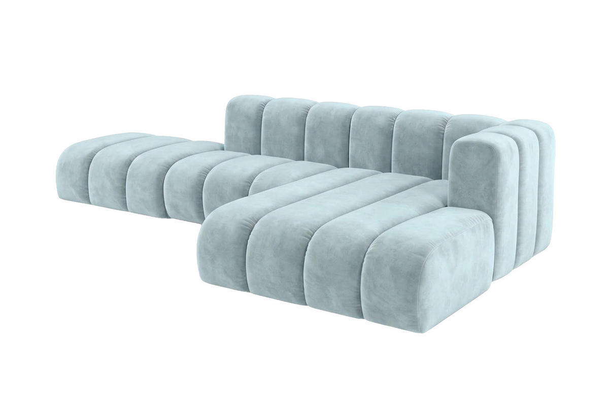 ECKSOFA Modulares In L-Form Mit Hocker, Velvet-Stoff Riviera, Babyblau, Rechts, GRAND Mini - Hellblau, Holz (295/179cm) - Kaiser Möbel