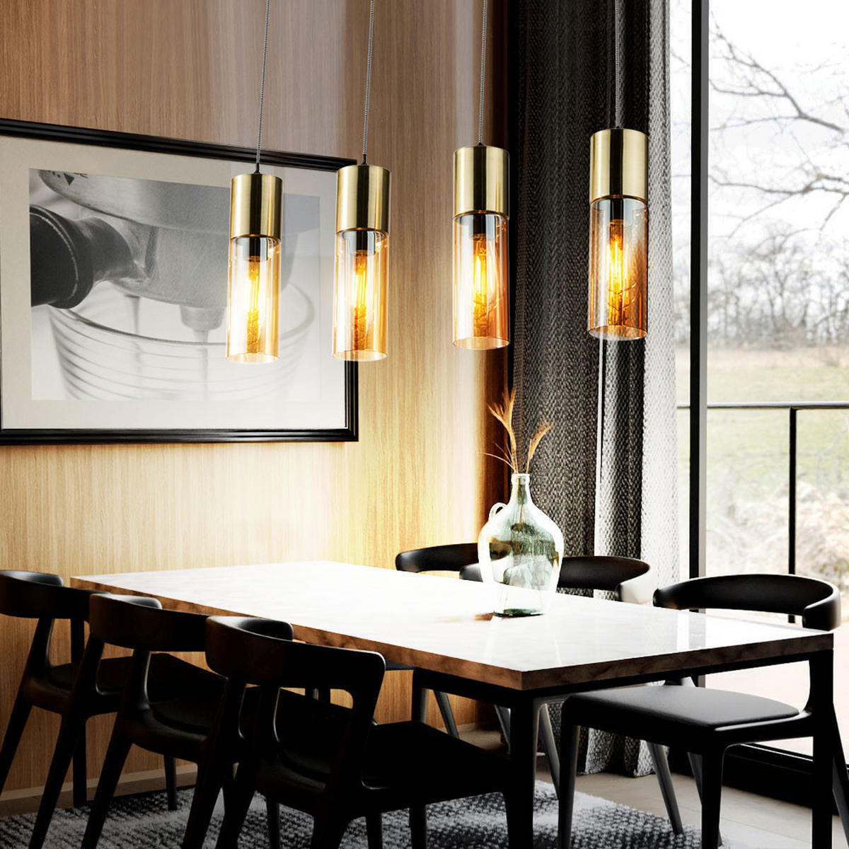 LED HÄNGELEUCHTE ANNIKA Messing Amber - Messingfarben, Glas (80/9/156cm) - Globo Lighting