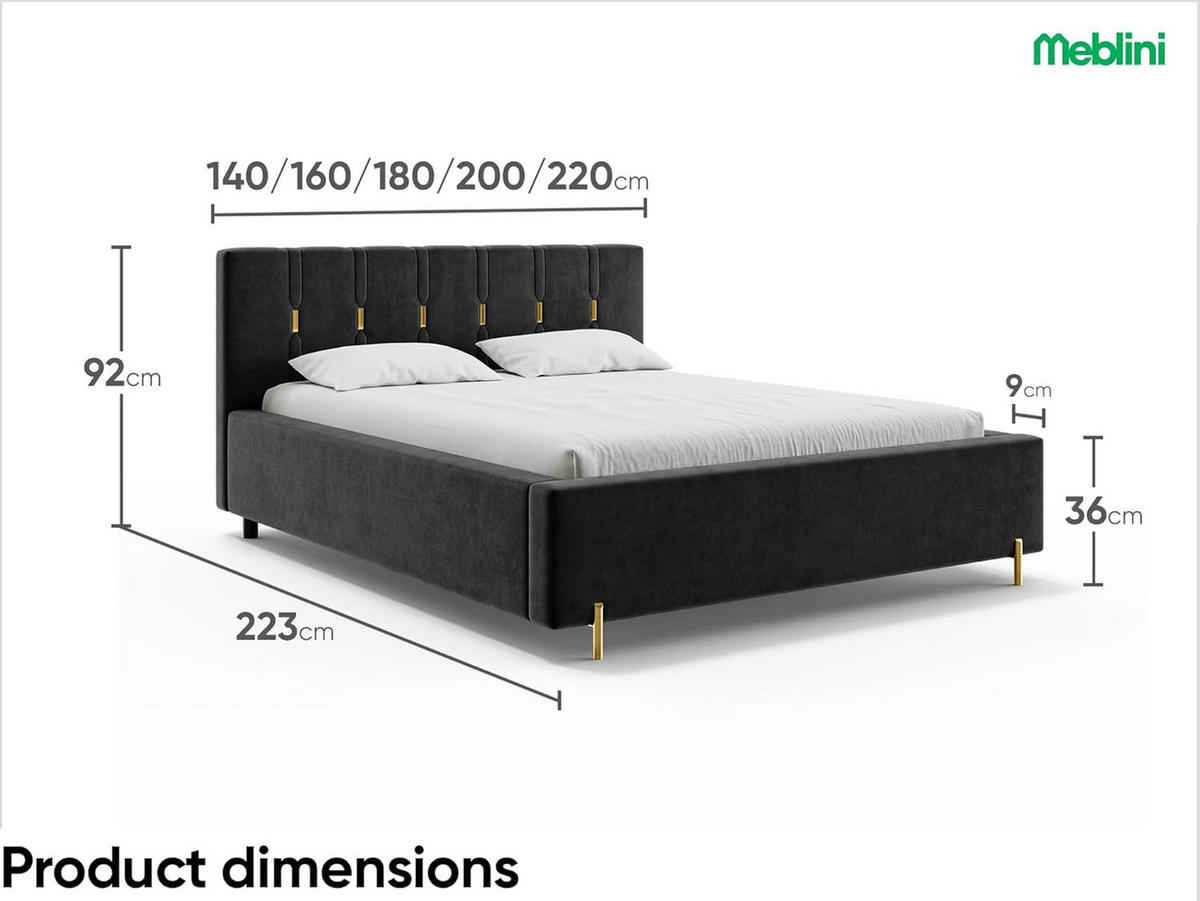 BETT FABIO - Goldfarben/Schwarz, Holzwerkstoff (160/200cm) - Meblini