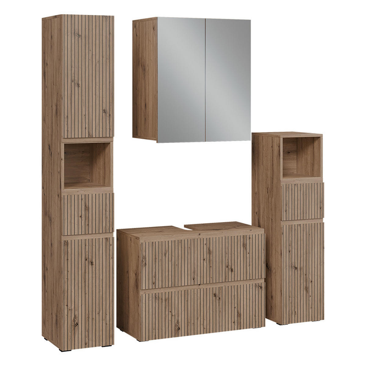 BADMÖBEL-SET Takumi Artisan 4 Teile - Hellgrau, Holzwerkstoff (80/58/35cm) - Vicco