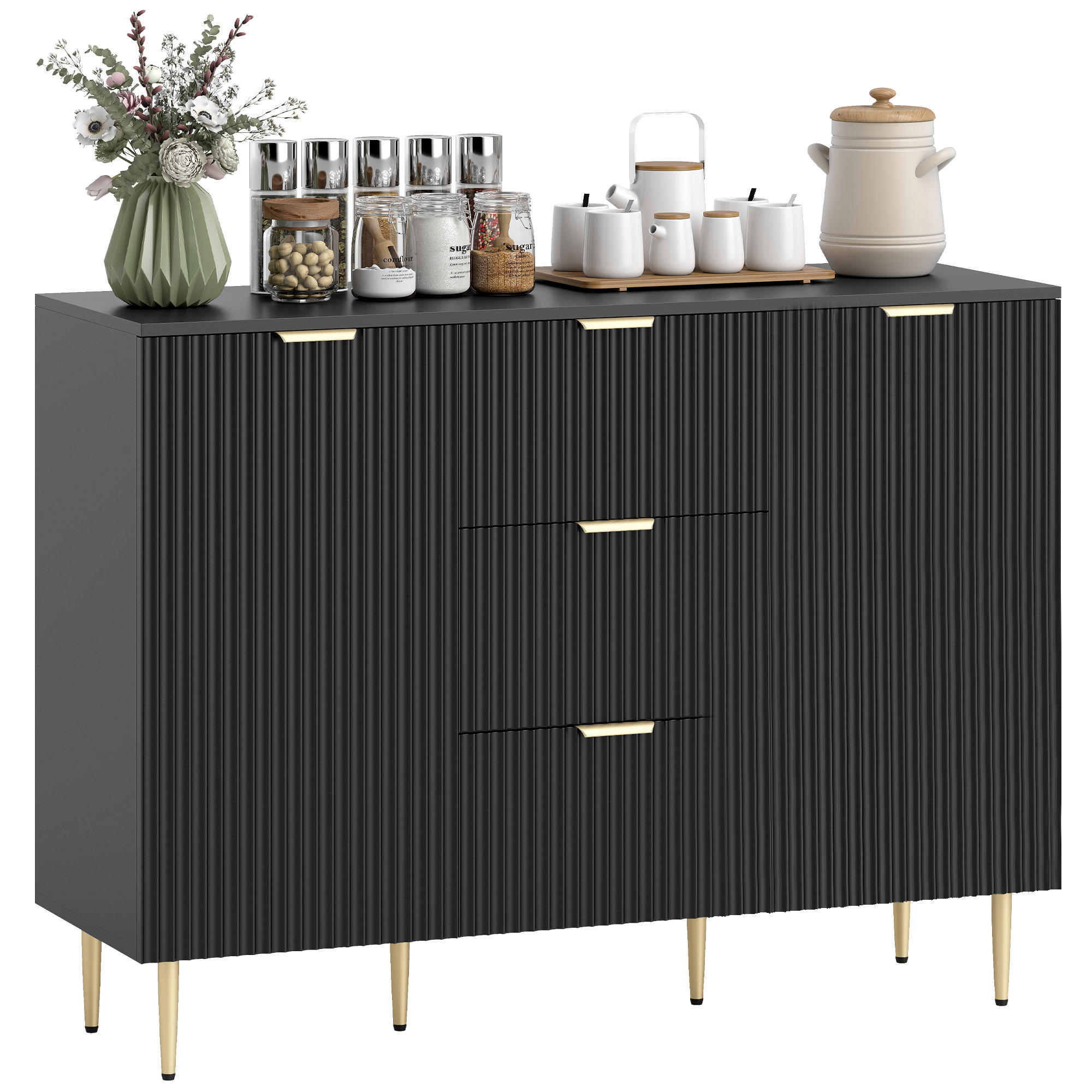 SIDEBOARD DE-11216 3 Schubladen Schwarz - Schwarz, Holzwerkstoff (120/89.5/40cm) - ComfortXL