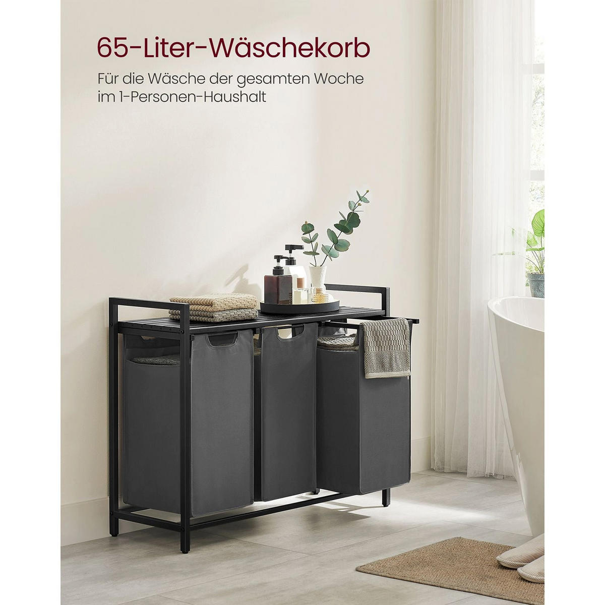 WÄSCHEKORB KUWAIT CITY - Grau, Metall (33/72/92.5cm) - Hansiro