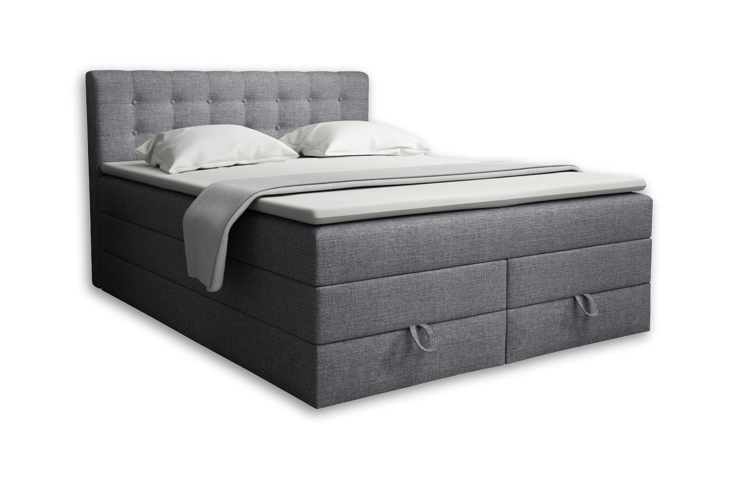 BOXSPRINGBETT VERNO 200/200 in Stoff Hellgrau - Hellgrau, Holz/Holzwerkstoff (200/200cm) - Deine Möbel 24