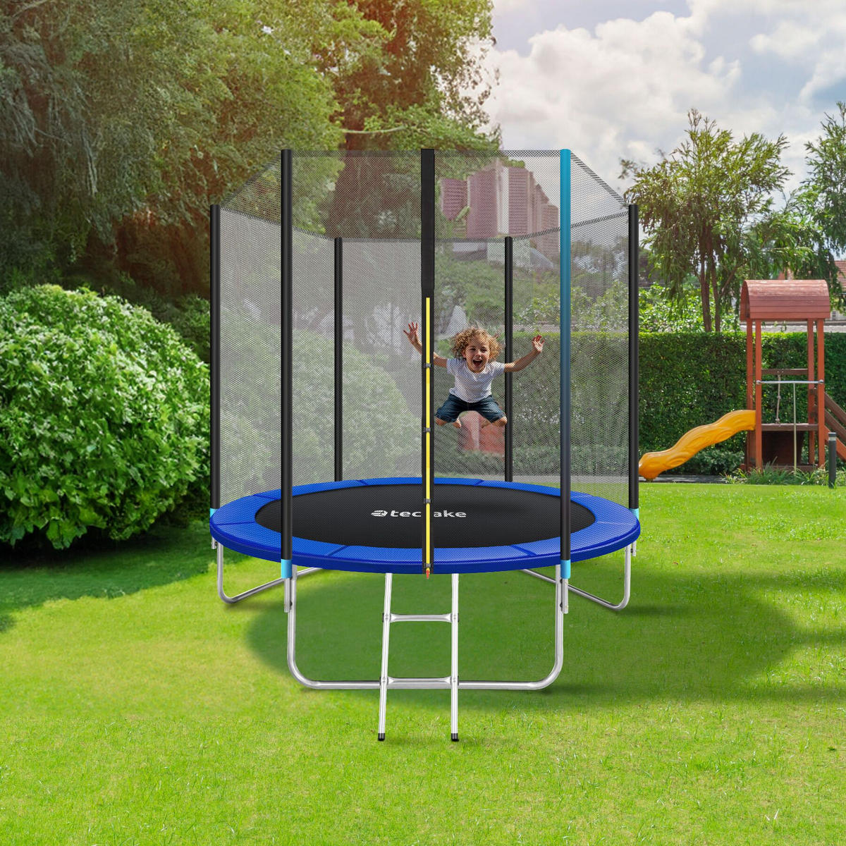 TRAMPOLIN Garfunky,inklusive Einstiegsleiter,schwarz/blau - Blau/Schwarz, Metall (244/239/244cm) - tectake