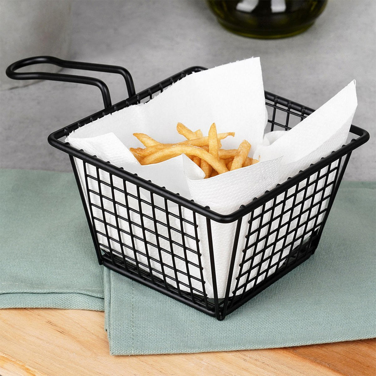 POMMES-FRITES-KORB 22 x 13 x 8 cm Schwarz - Schwarz, Metall (13/9/22cm) - Excellent Houseware