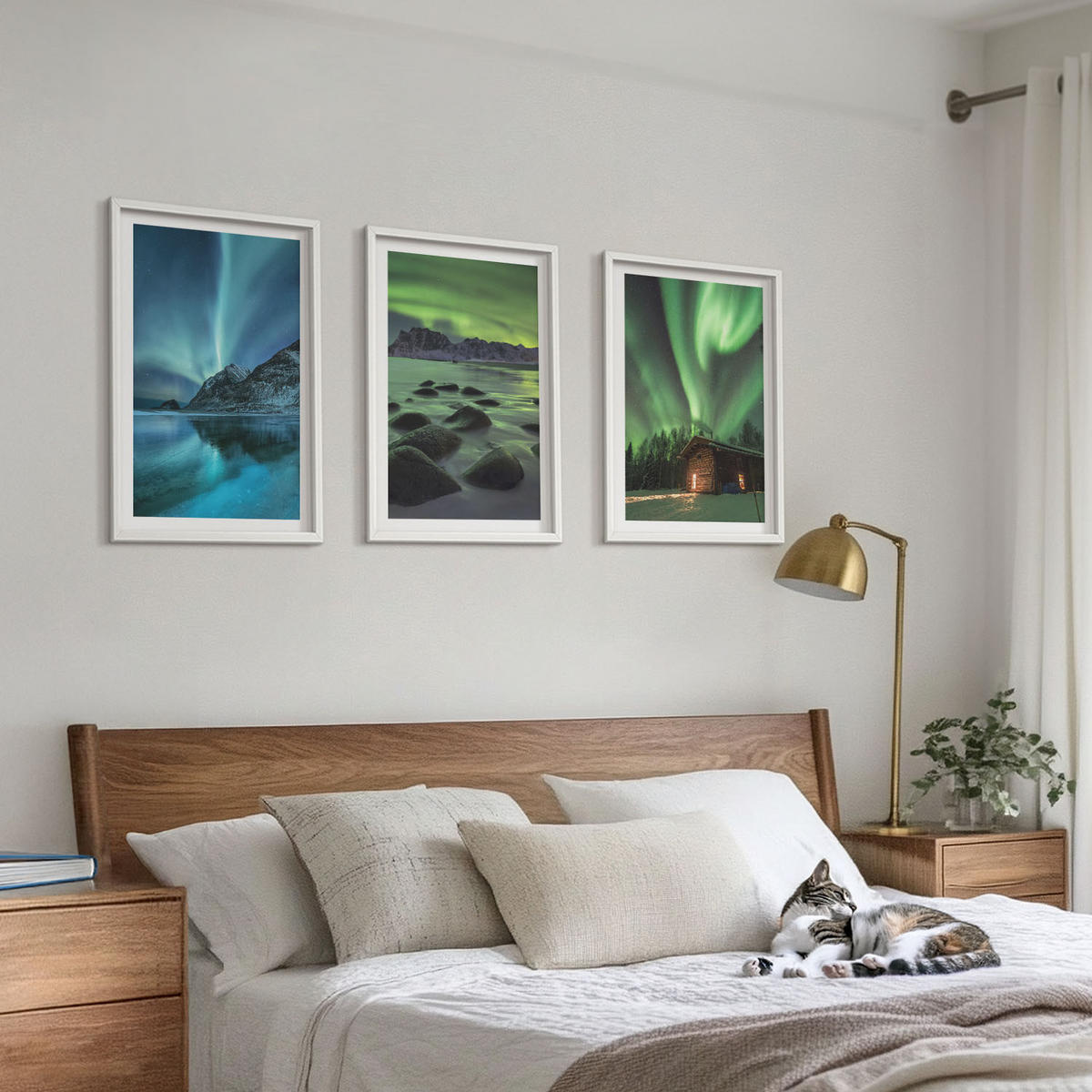 WANDBILDER 3er-Set - 40x60 cm Weißer Rahmen - Winterlandschaften, Nordlichter, Berge - Weiß, Kunststoff (40/60cm) - ArtPrintCave