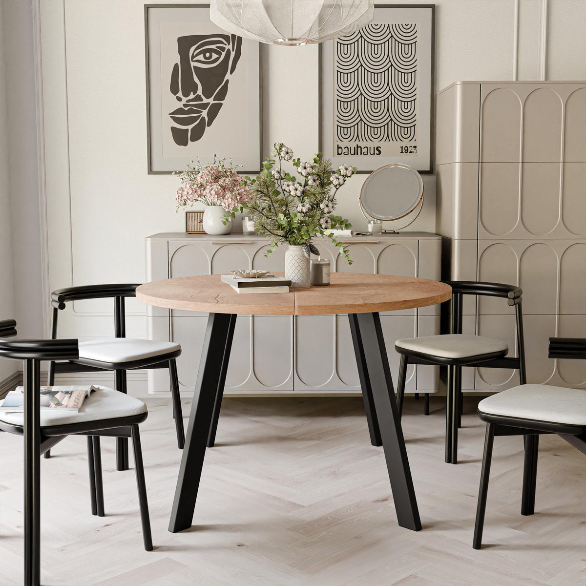 TISCH Schwarze Beine, MDF Tischplatte, Lefkas Eiche - Schwarz/Braun, Holzwerkstoff (100/100/76cm) - Idohome