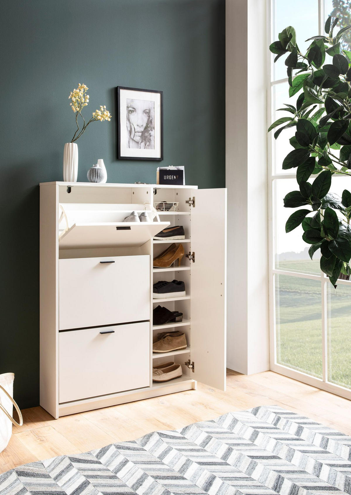SCHUHSCHRANK – Weiß, 90x120x24 cm, Schuhkipper geschlossen, mit Ablage - Weiß, Holzwerkstoff (90/120/24cm) - KADIMA DESIGN