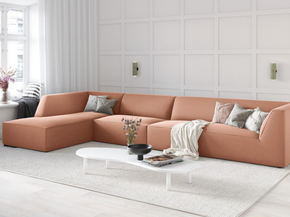 ECKSOFA links Ruby aus Samt rosa 5 Sitzplätze - Pink, Textil (180/366cm) - Micadoni