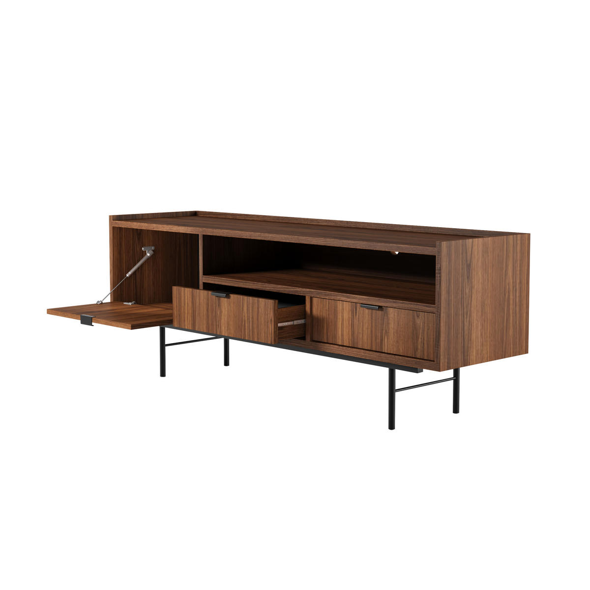WOHNWAND Evron Kommode 150 cm TV-Board 150 cm Bücherregal 90 cm, Walnuss - Walnussfarben/Schwarz, Holzwerkstoff/Metall (150/90/40cm) - Beautysofa