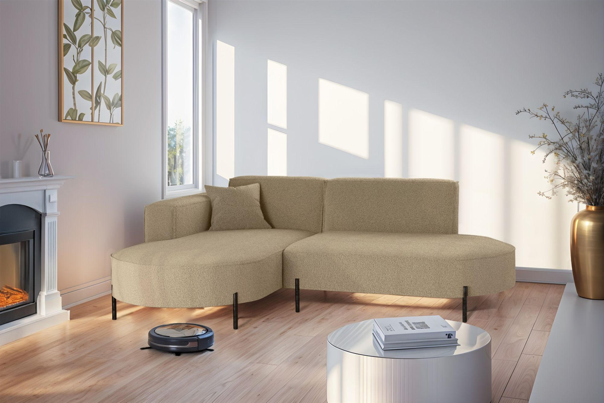 ECKSOFA Valencia Xs - Hellbraun, Holzwerkstoff/Textil (236/165cm) - Fun Möbel