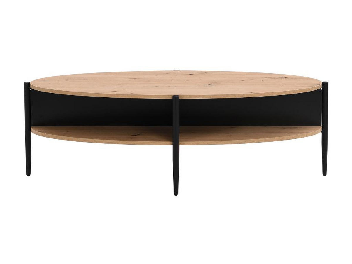 COUCHTISCH mit 4 Ablagefächern - MDF & Metall - Holzfarben hell & Schwarz - EVARO - Hellbraun/Schwarz, Holz (125/65/39cm) - Vente-Unique
