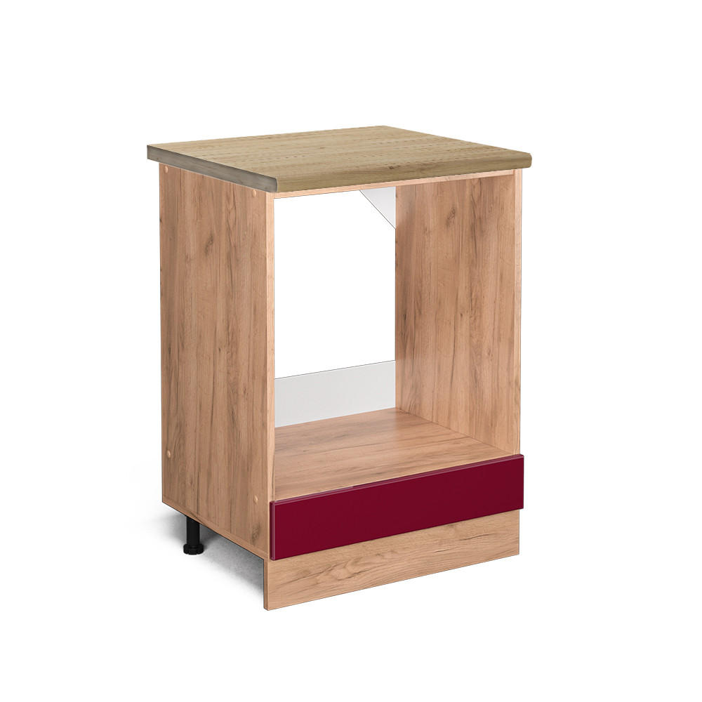 HERDUMBAUSCHRANK R-Line Rot Hochglanz 60 cm , AP Eiche - Honigeiche/Bordeaux, Holzwerkstoff (60/81.6/60cm) - Vicco