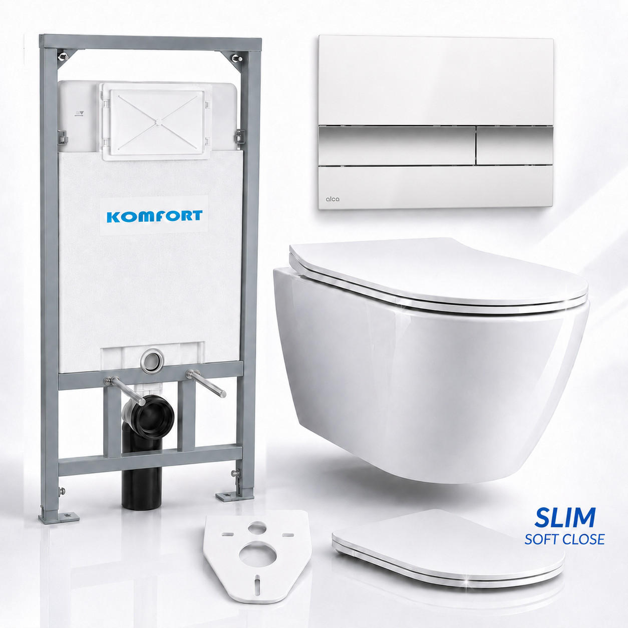 WC-SET ROLO Weiß, Slim-Sitz, Vorwandelement und Betätigungsplatte M1722 Chrom - Weiß, Keramik (53/119.5/48.5cm) - bad land