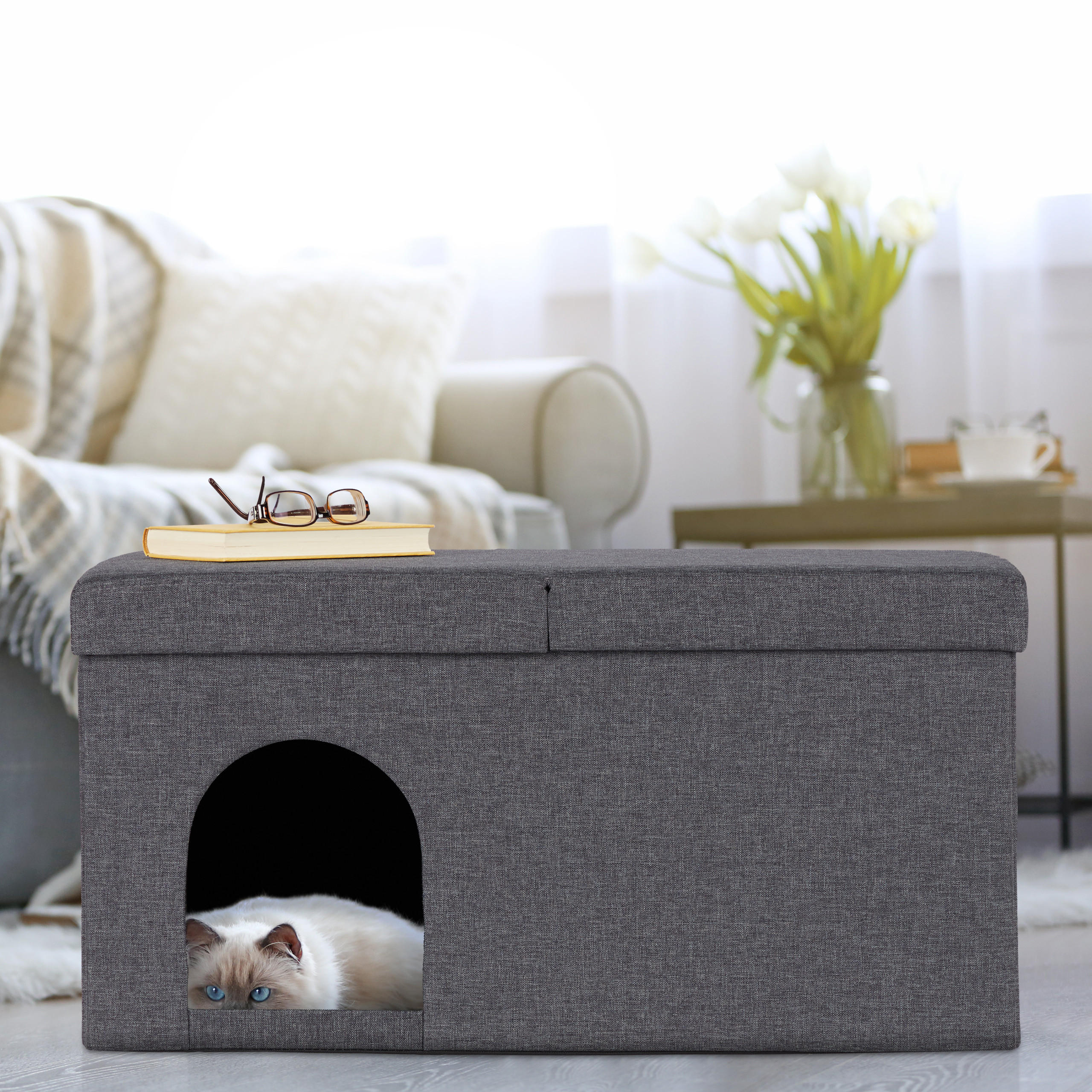 KATZENHÖHLE - Grau, Holzwerkstoff/Textil (74.5/38.5/37cm) - Relaxdays