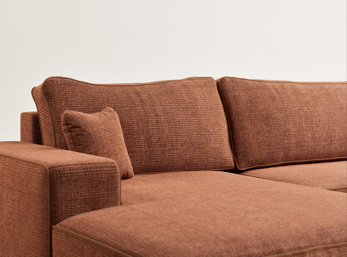 WOHNLANDSCHAFT Deseo Rostfarbe Chenille-Stoff - Rostfarben/Schwarz, Holz/Holzwerkstoff (398/70/148cm) - Maison de Reve