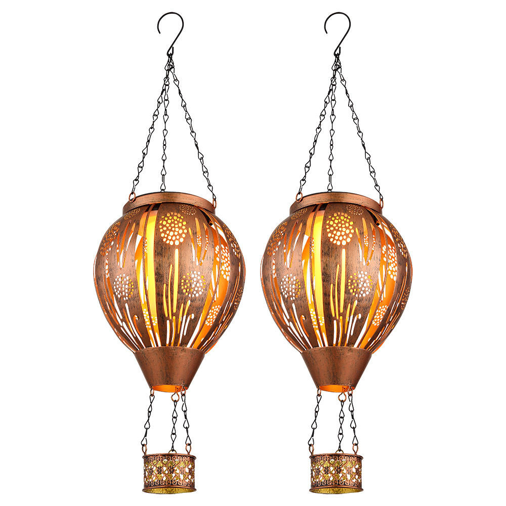 LED AUSSENLEUCHTE Solar Heißluftballon Bunt 2er Set - Multicolor, Metall (14/14/46cm) - Globo Lighting