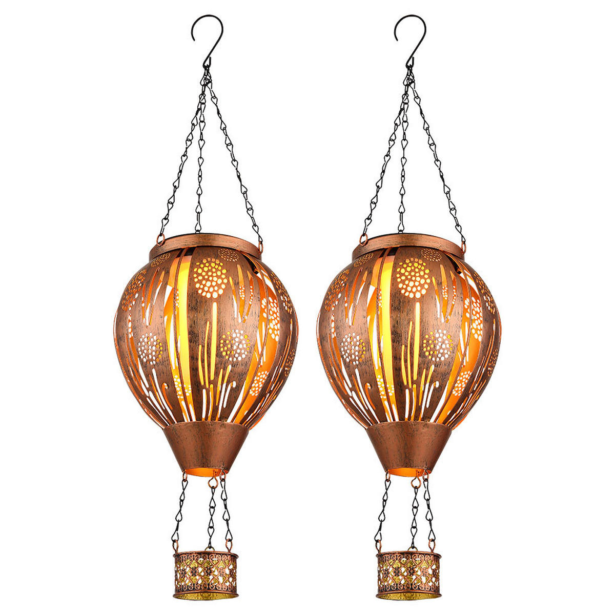 LED AUSSENLEUCHTE Solar Heißluftballon Bunt 2er Set - Multicolor, Metall (14/14/46cm) - Globo Lighting