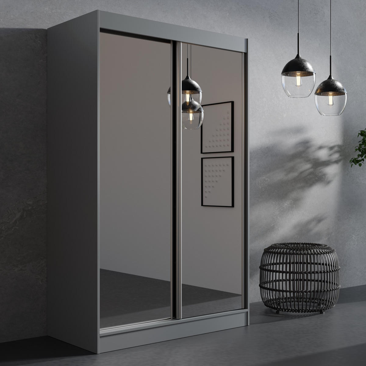 SCHIEBETÜRENSCHRANK mit Spiegel Como 2D2L 120 Weiß - Silberfarben/Grau, Holzwerkstoff/Metall (120/201/65cm) - mzm24