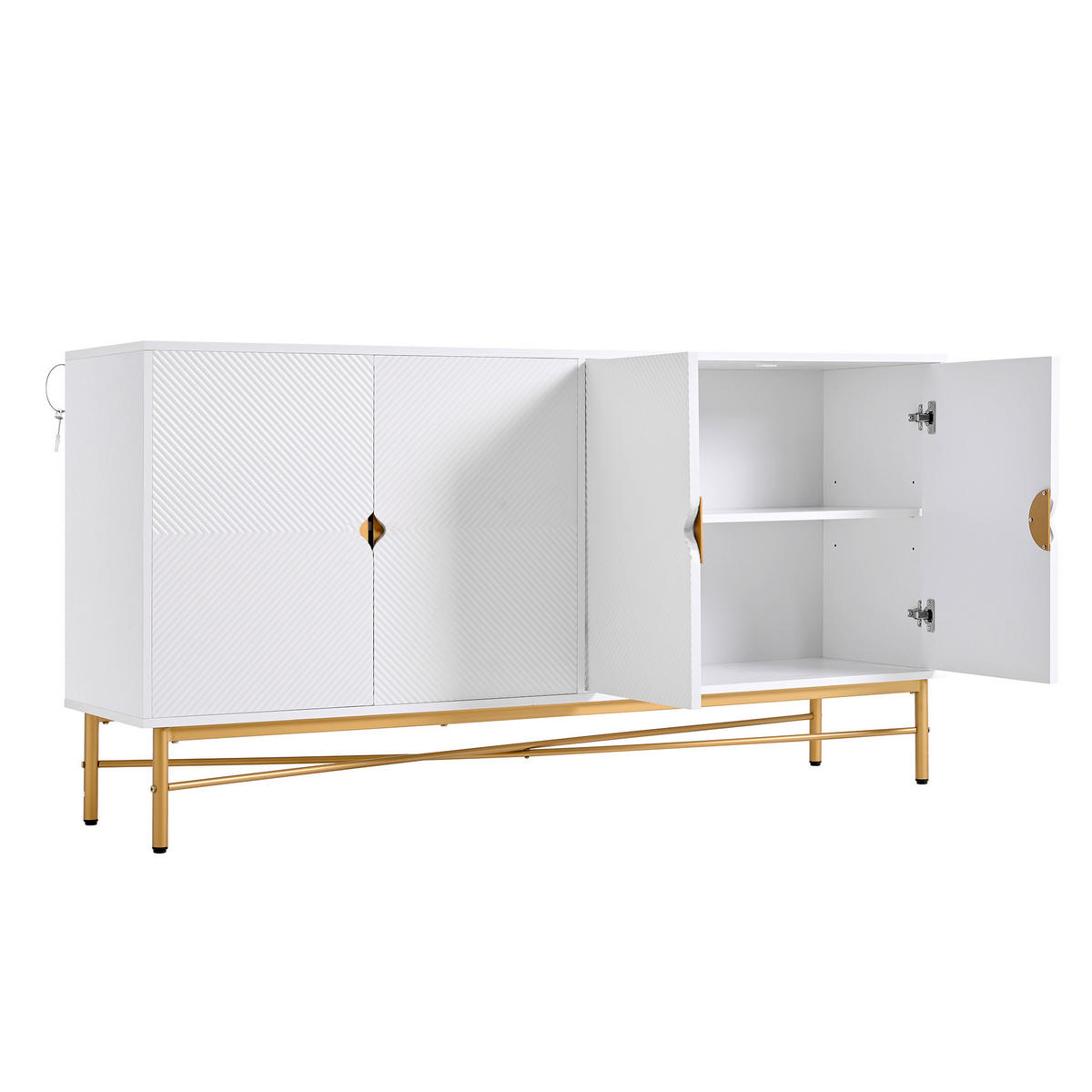 SIDEBOARD in Weiß mit Erhabener Textur und Metallbeinen für Wohnzimmer und Flur, B160/T40/H82 cm - Goldfarben/Weiß, Holzwerkstoff/Metall (160/82/40cm) - STILVORA