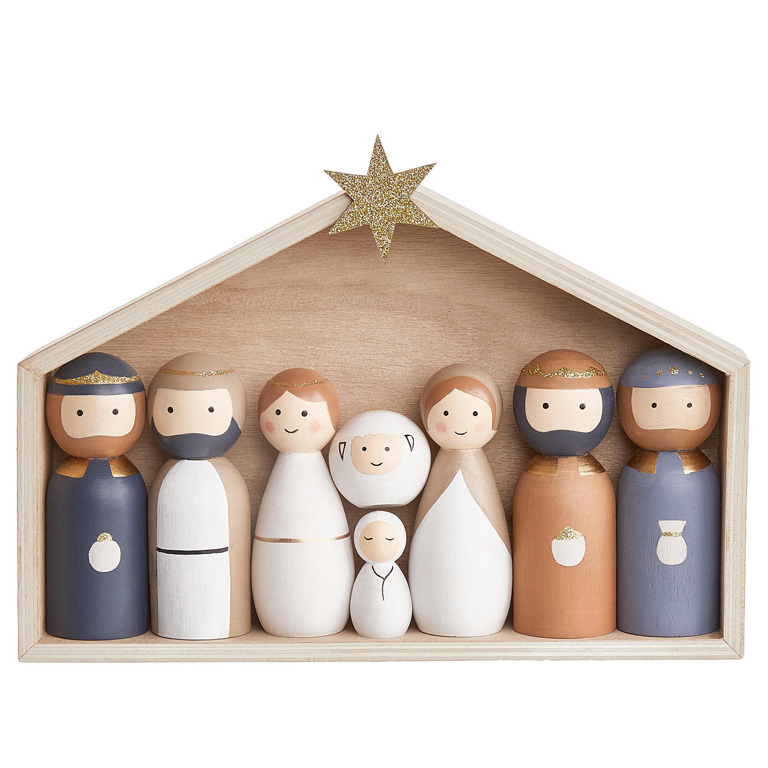 DEKO-KRIPPEN (9-teilig) X-Mas - Beige, Holz (22cm) - Butlers