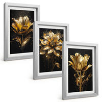 BILDER SET 3er Set - 20x30 cm Silberner Rahmen - Gelbe Blüten auf dunklem Hintergrund - Silberfarben, Kunststoff (20/30cm) - TULUP