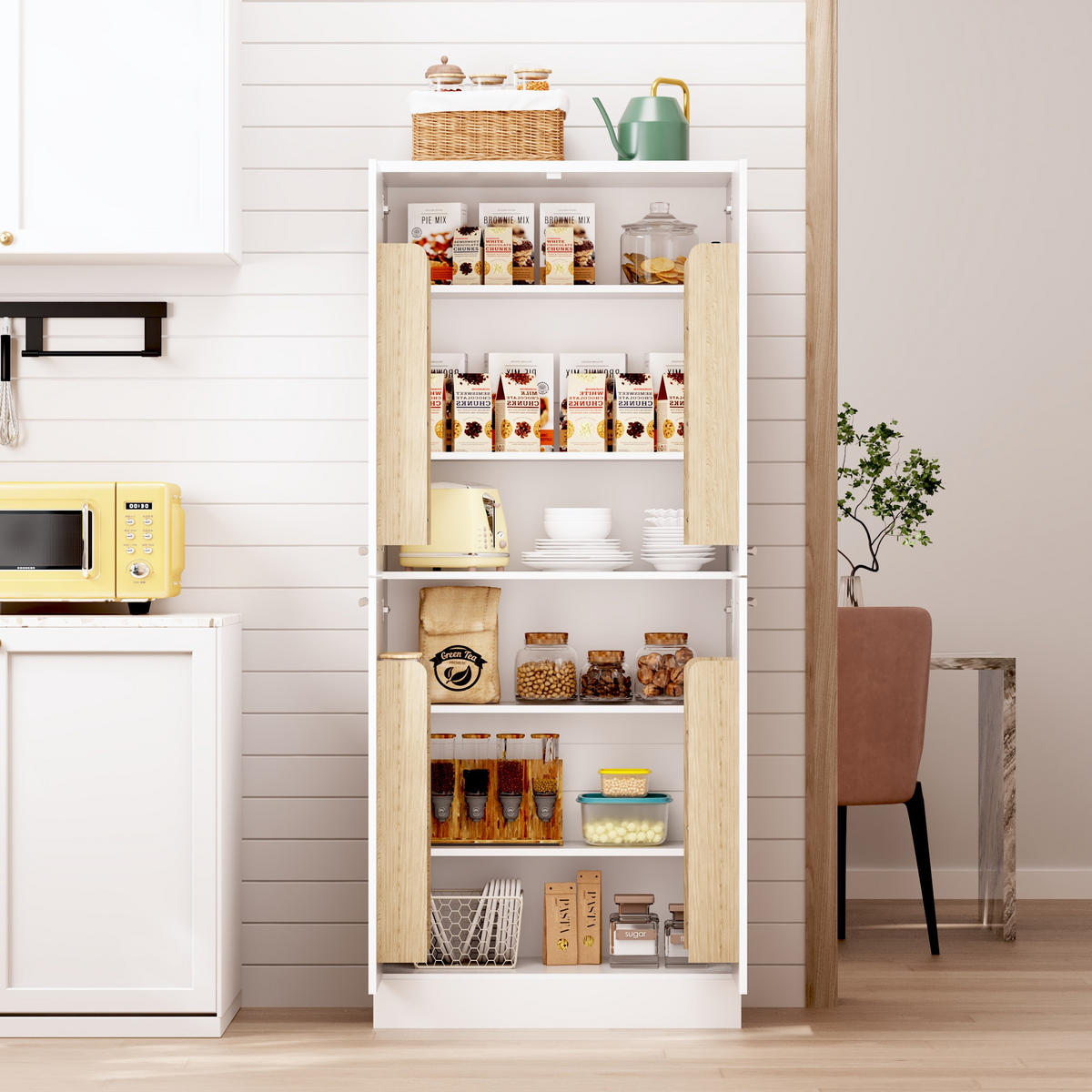 BUFFET 42/76/180 cm Weiß aus MDF mit verstellbaren Böden - Weiß, Holzwerkstoff (42/180/76cm) - OKWISH