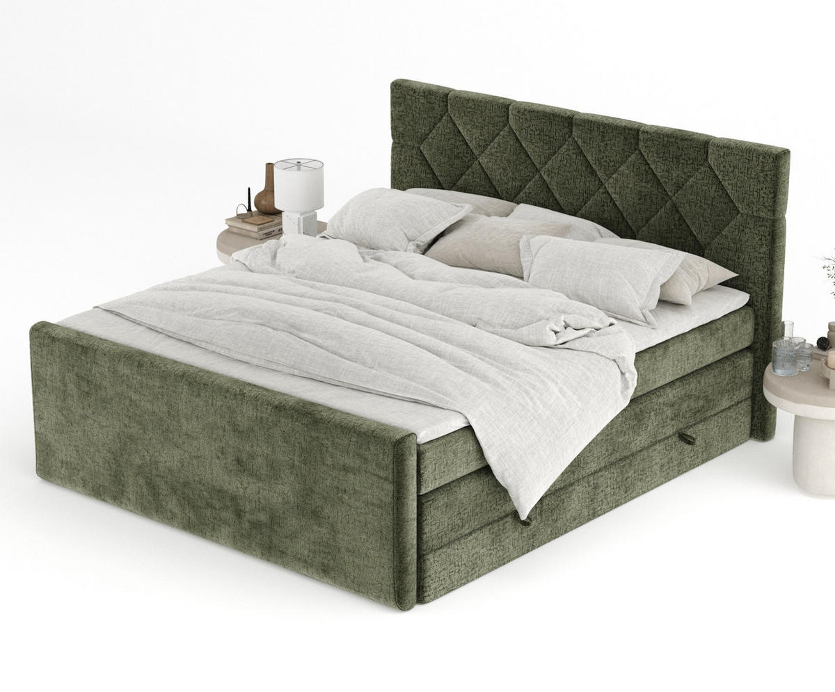 BOXSPRINGBETT Toma Olivenfarbe 140/200 cm - Schwarz/Olivgrün, Holz/Holzwerkstoff (140/200cm) - Maison de Reve