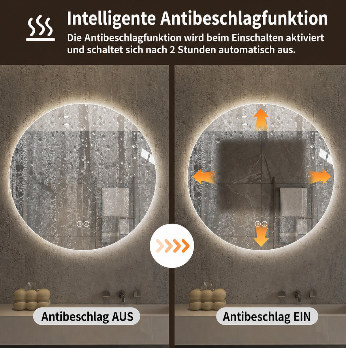 WANDSPIEGEL 80/3/80 cm silber aus Glas und Metall mit LED - Silberfarben, Glas (80/3/80cm) - OKWISH