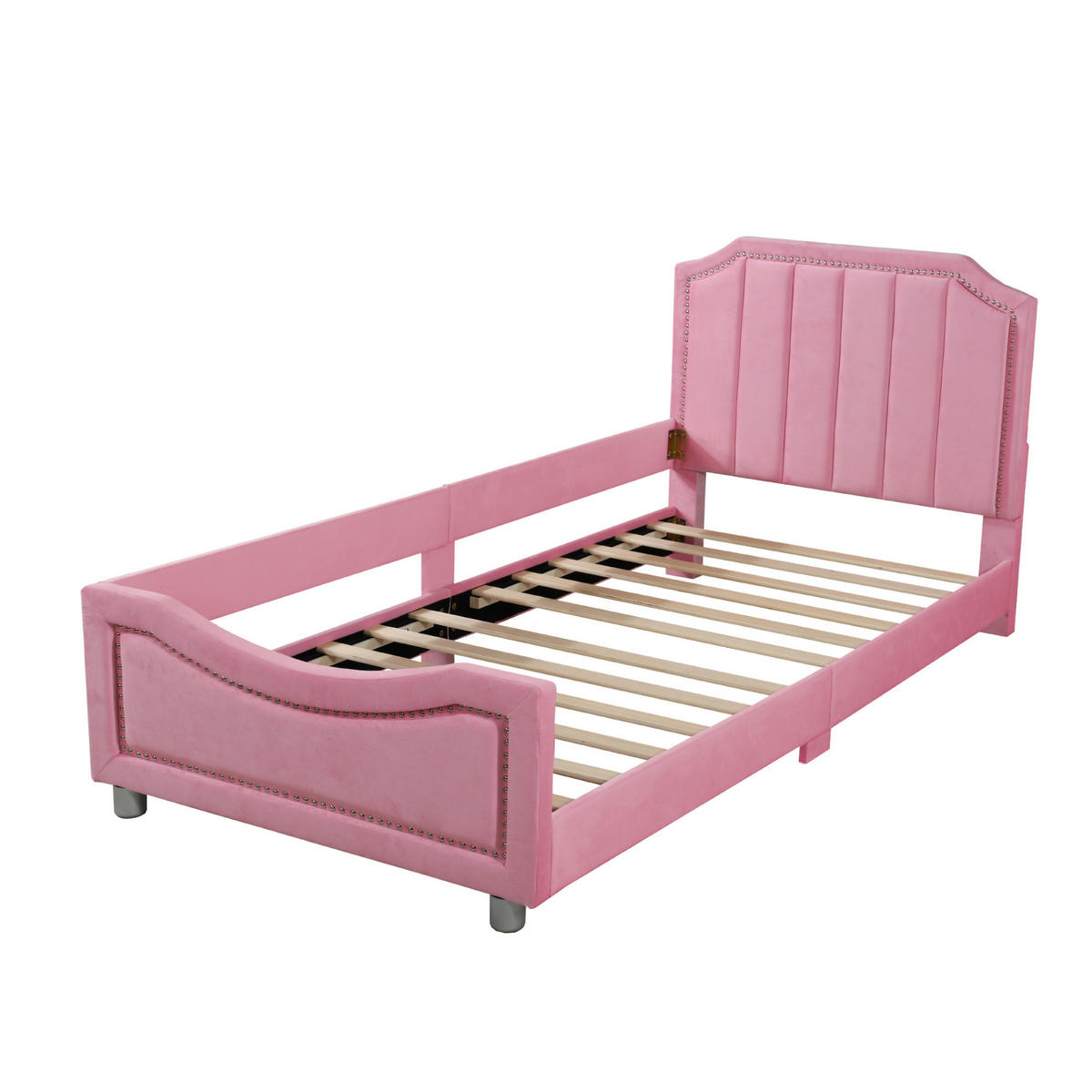 POLSTERBETT 90/200 cm Rosa aus Massivholz mit Rückenlehne - Pink, Holz (90/200cm) - OKMYHOME