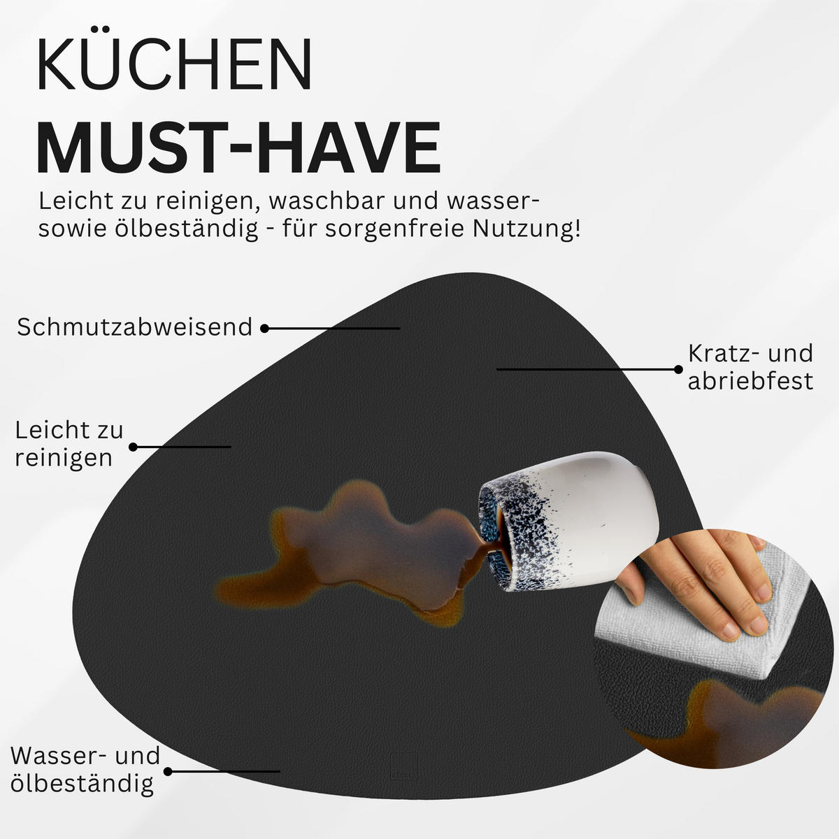 TISCHSET - Kunstleder - Doppelseitig - Schwarz/Beige - Organisch - 44x37cm - 12 Stück - Beige, Kunststoff (44/37cm) - Sänger