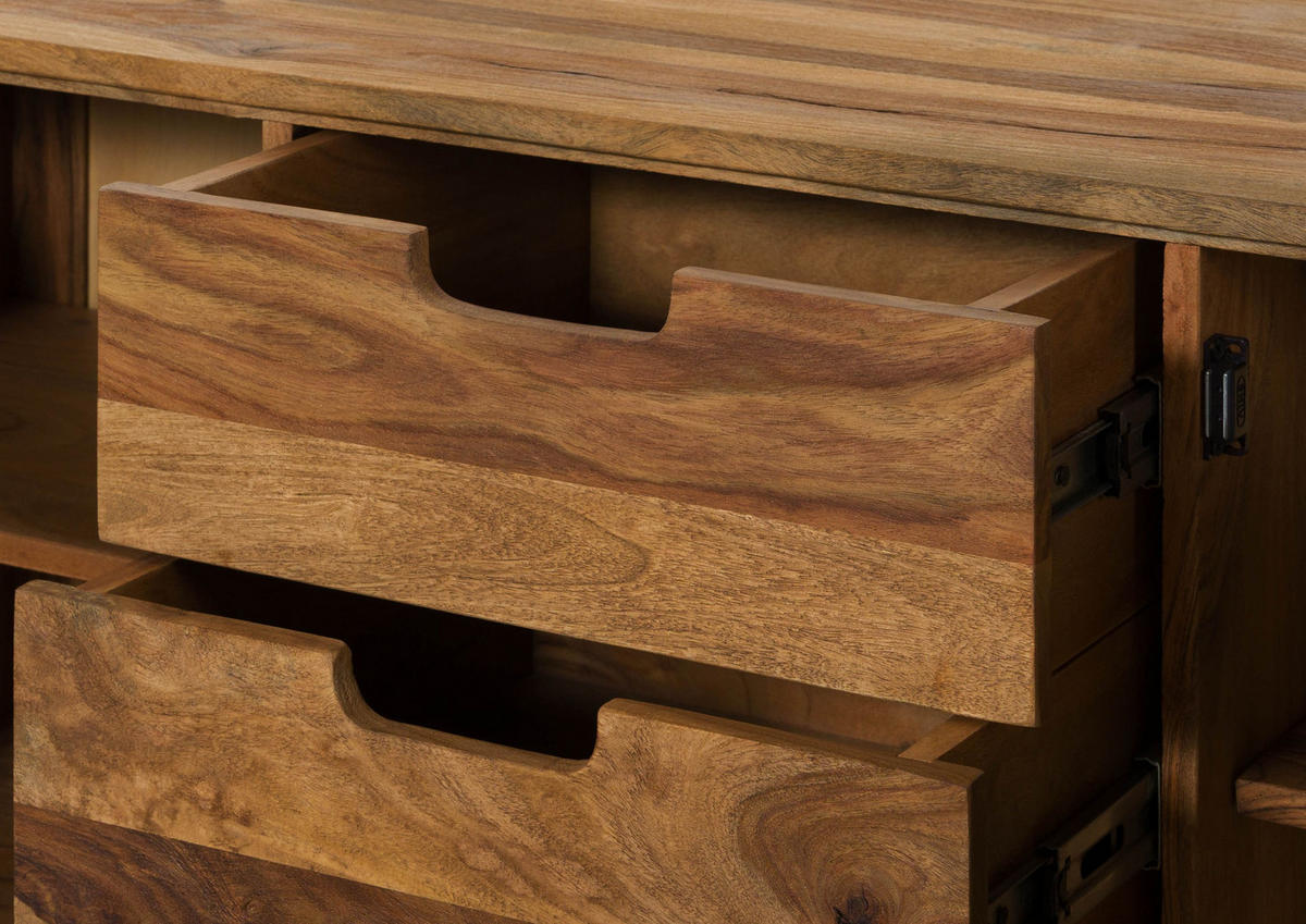 SIDEBOARD Sheesham 134x40x65 natur sandgestrahlt lackiert MALMÖ 2 #207 - Braun, Holz (134/65/40cm) - Massivmoebel24